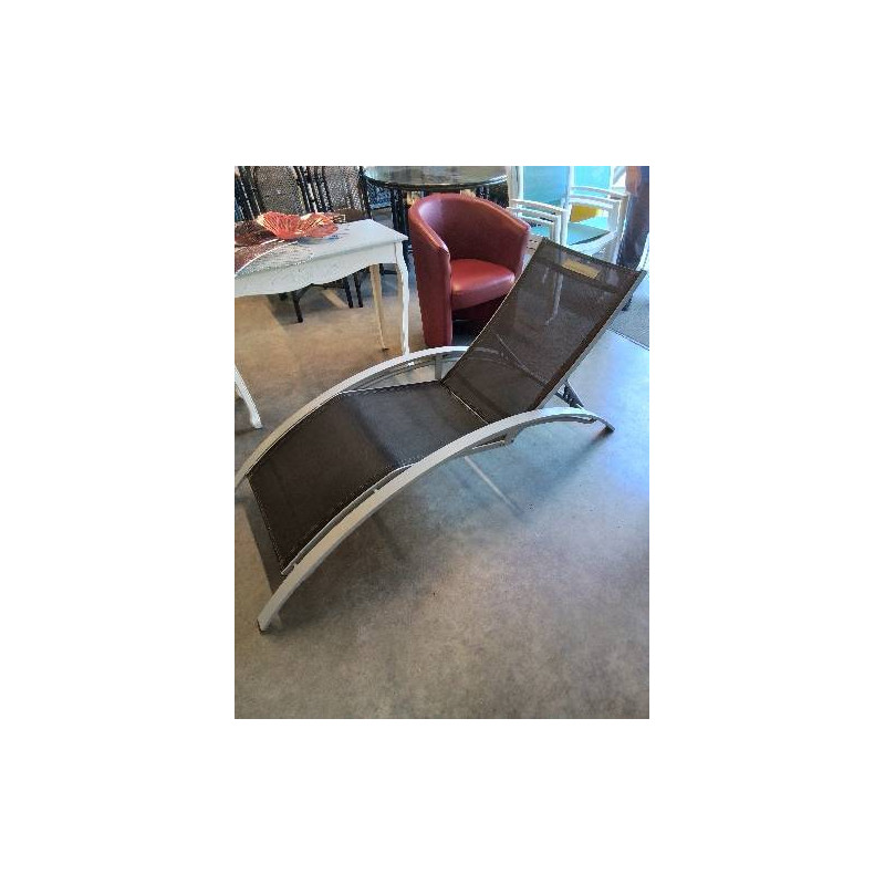 CHAISE LONGUE INCLINABLE ALU ET TOILE GRIS 