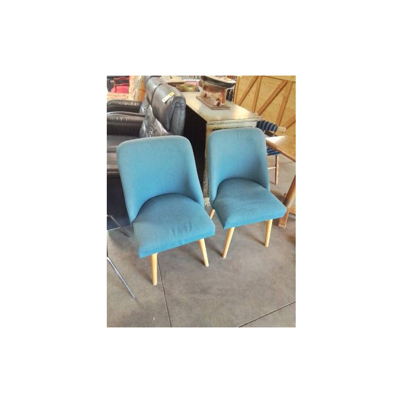 CHAISE BLEU PIÈTEMENT BOIS CLAIR ASSISE TISSU BLEU