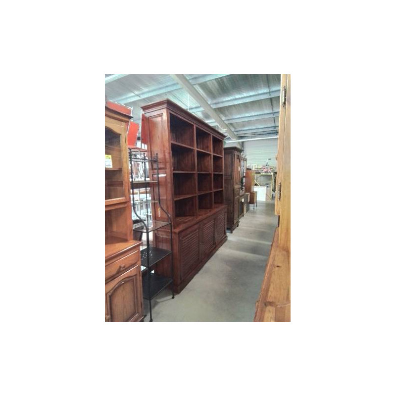 BIBLIOTHÈQUE BOIS EXOTIQUE 2 CORPS 12 NICHES 3 PORTES AJOURÉES 