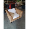 FAUTEUIL CORDAGE TRESSÉE ET ROTIN COUSSINS BLANC PIEDS BOIS 