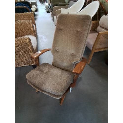 FAUTEUIL POLY X PAR POLYCONFORT BOIS CLAIR  TISSU BEIGE ANNÉES 70