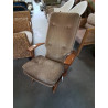 FAUTEUIL POLY X PAR POLYCONFORT BOIS CLAIR  TISSU BEIGE ANNÉES 70
