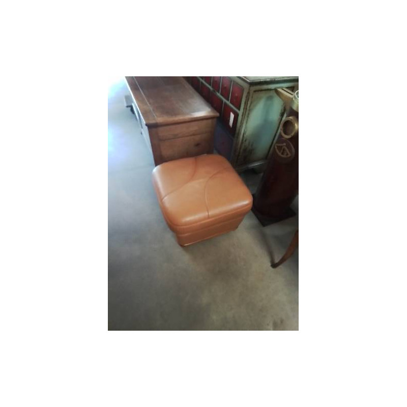 POUF CARRÉ CUIR FAUVE CROZATIER 