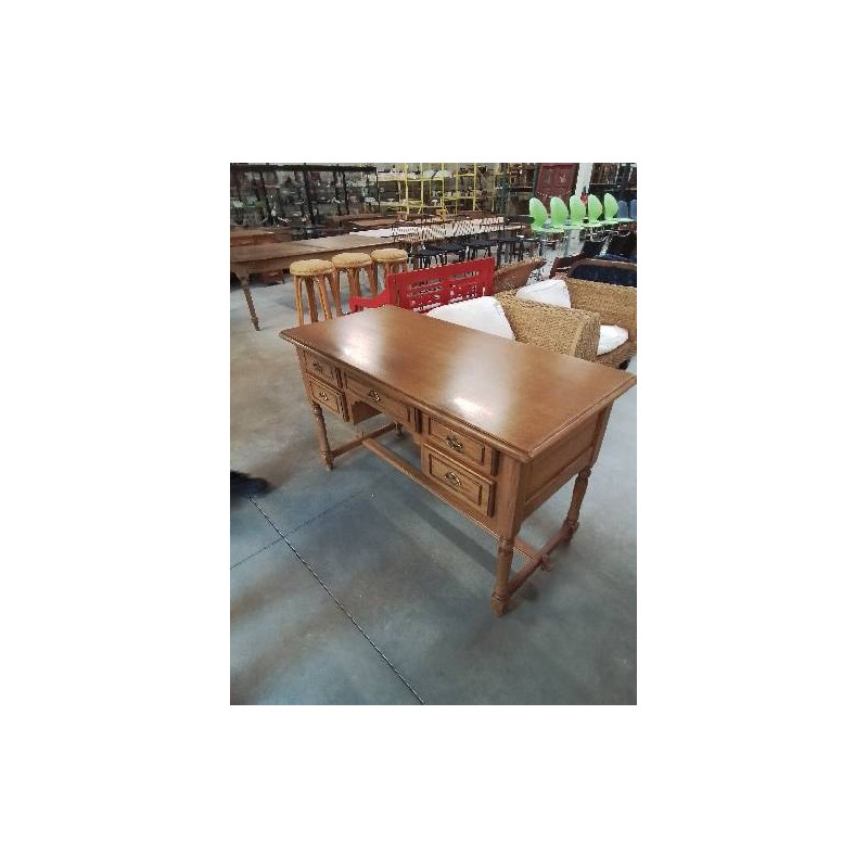 BUREAU CHENE CLAIR MOULURÉ A ENTRETOISE  STYLE RÉGENCE 5 TIROIRS BOIS