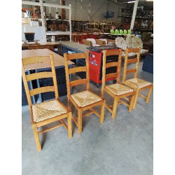 4 CHAISES BOIS CLAIR PAILLÉ...