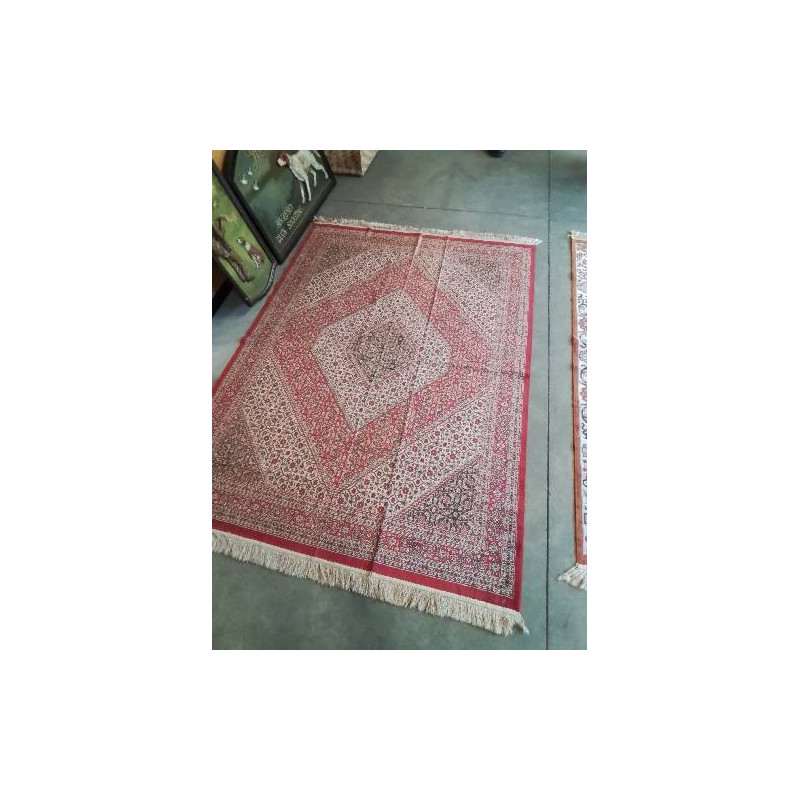 TAPIS LAINE ET SOIE ECRU ROUGE 190X138CM