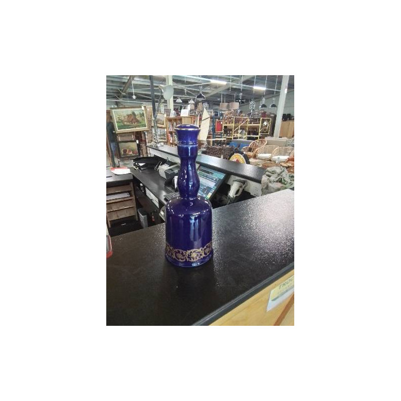 BOUTEILLE VERRE BLEU LISERÉ DORÉ GIEN