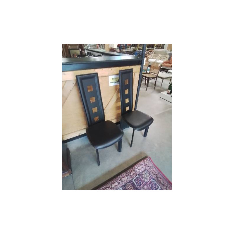 PAIRE DE CHAISES PU NOIR HAUT DOSSIER AJOURÉ 