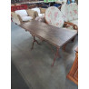 TABLE BISTROT RECTANGULAIRE PIÈTEMENT FONTE PEINT MARRON PLATEAU BOIS 1 TIROIR DÉBUT XXE