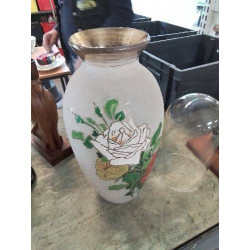 VASE VERRE GIVRÉ ÉMAILLÉ...