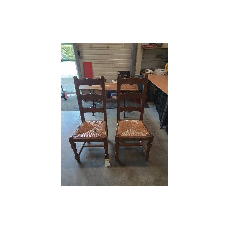 6 CHAISES BOIS PAILLE HAUT DOSSIER 3 BARREAUX