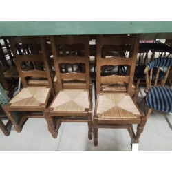 6 CHAISES BOIS PAILLE HAUT DOSSIER 3 BARREAUX