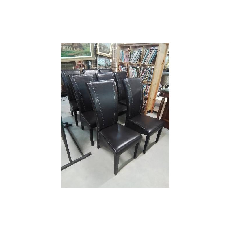 8 CHAISES PU CHOCOLAT PIEDS BOIS NOIR