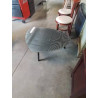 TABLE BASSE TRIANGULAIRE PIÈTEMENT BOIS NOIR PLATEAU VERRE