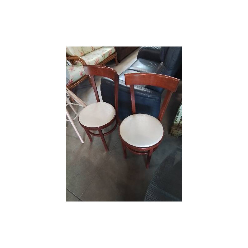 PAIRE DE CHAISES BISTROT BOIS ASSISE CUIR ECRU BAUMANN XXE