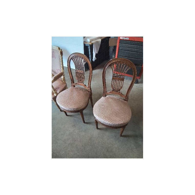 PAIRE DE CHAISES DOSSIER LYRE ASSISE CAPITONNÉ TISSU VIEUX ROSE STYLE LOUIS XVI