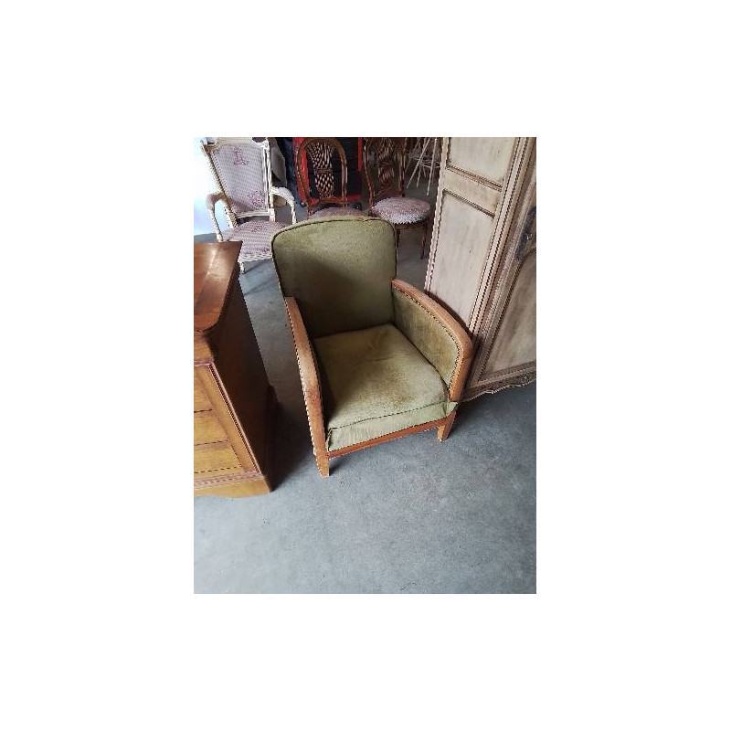FAUTEUIL BOIS CAPITONNÉ VELOURS BRONZE ART DÉCO 