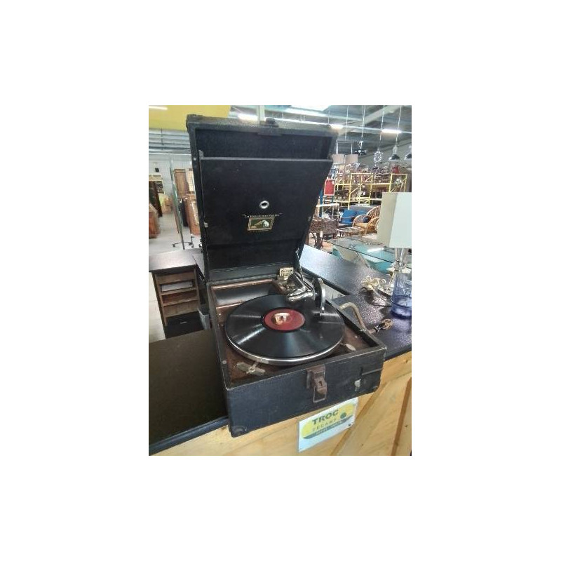 GRAMOPHONE DE VOYAGE LA VOIX DE SON MAITRE AVEC 55 DISQUES