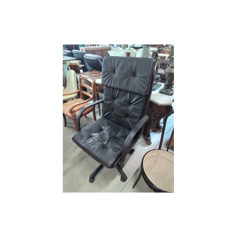 FAUTEUIL DE BUREAU A ROULETTES RÉSINE ET CUIR NOIR