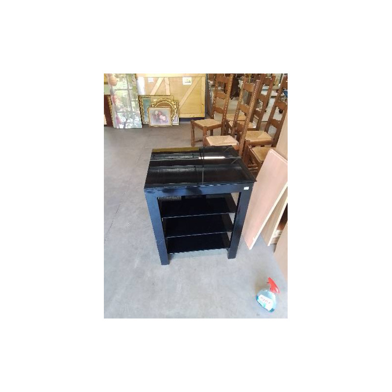 MEUBLE TV ACIER NOIR 4 TABLETTES VERRE NOIR DESIGN CONTI