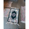 TAPIS LAINE FAIT MAIN VERT ECRU ROSE 88X60CM