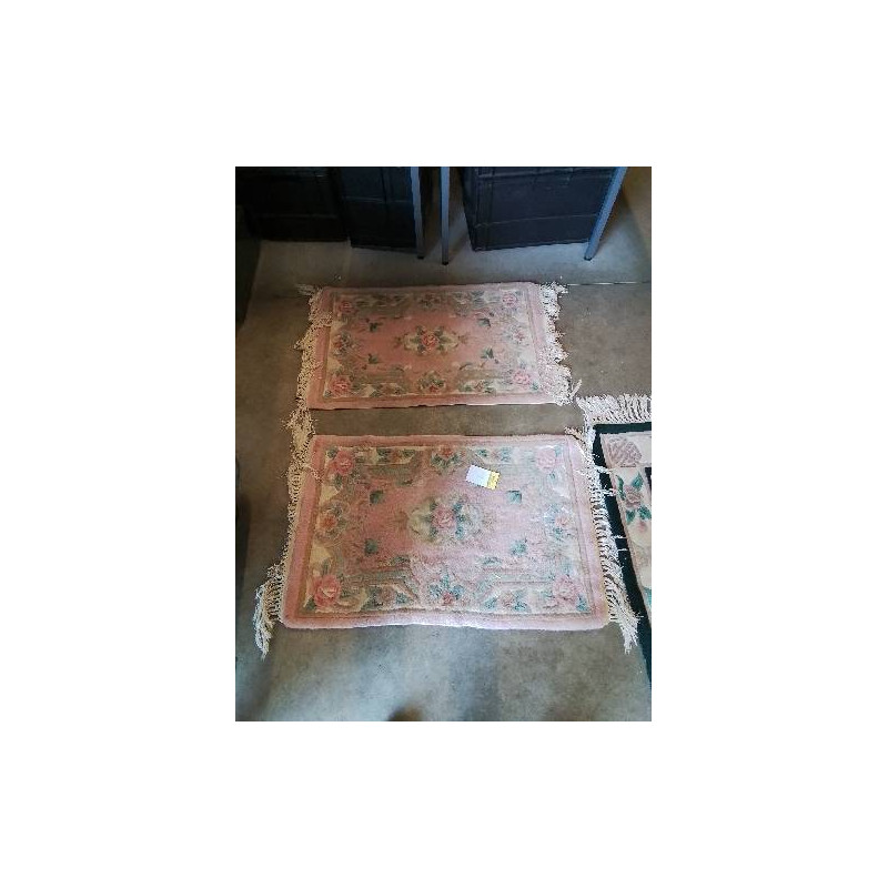 TAPIS LAINE FAIT MAIN ROSE BLEU ECRU 60X93CM