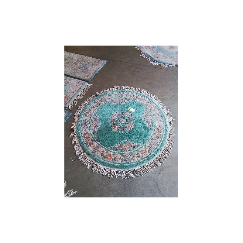 TAPIS ROND LAINE FAIT MAIN VERT ROSE 122CM 