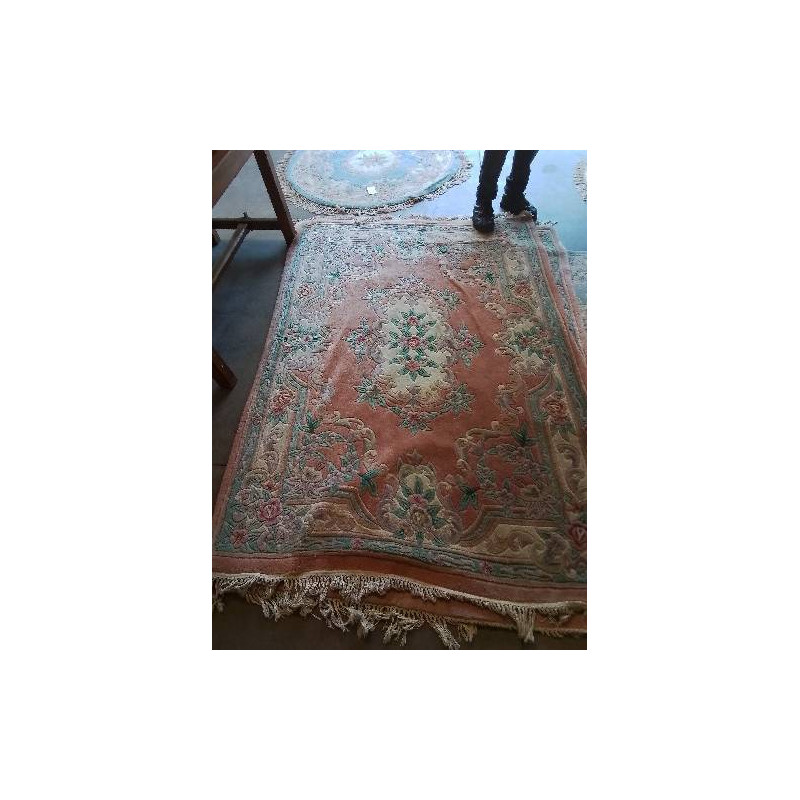 TAPIS LAINE FAIT MAIN ROSE BLEU ECRU 229X165CM