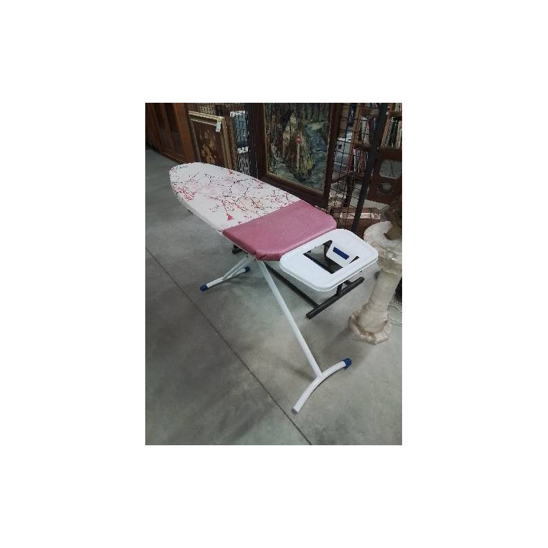 TABLE A REPASSER MÉTAL BLANC TISSU ECRU ROSE