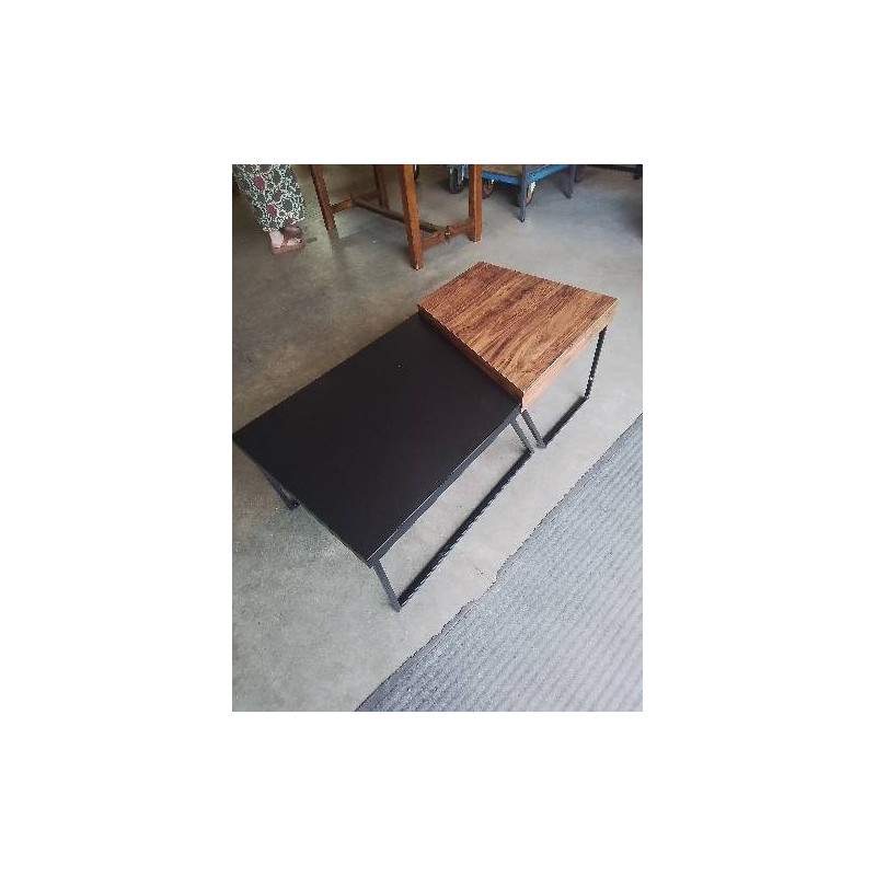 TABLE BASSE RECTANGULAIRE 2 ÉLÉMENTS PIÈTEMENT MÉTAL NOIR PLATEAU BOIS MARRON ET NOIR 