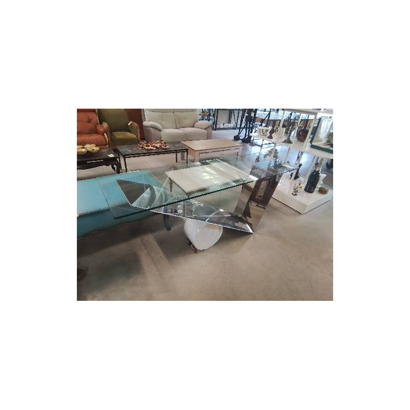 CONSOLE VALENTINOX DESIGN EMANUELE ZENERE ITALIE ACIER INOX VERRE ET MARBRE BLANC