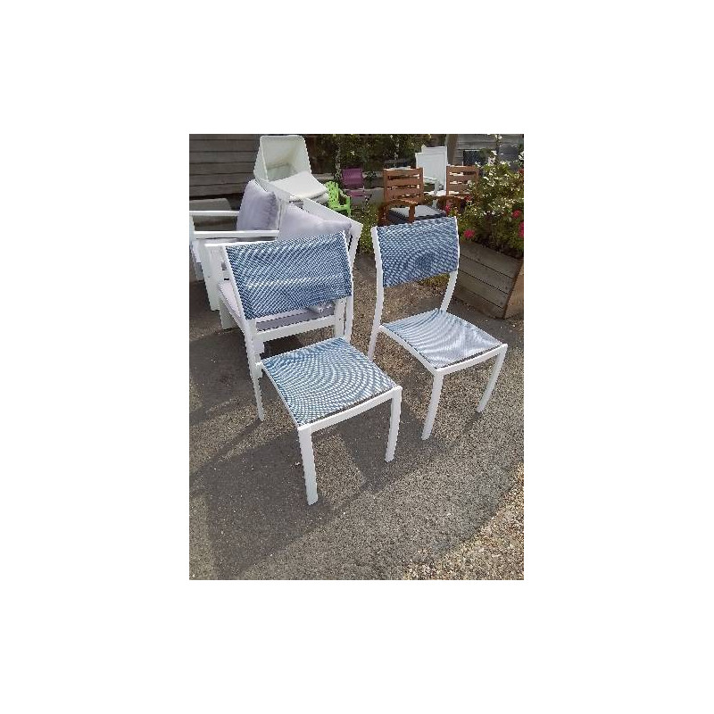 PAIRE DE CHAISES DE JARDIN ALU BLANC ASSISE ET DOSSIER TOILE TAUPE 