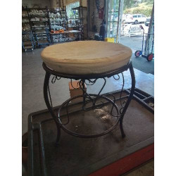 TABOURET PIÈTEMENT MÉTAL NOIR ASSISE TISSU ECRU