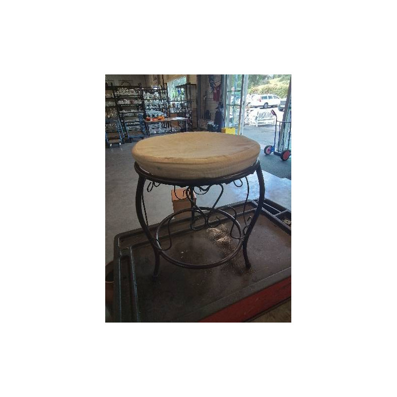 TABOURET PIÈTEMENT MÉTAL NOIR ASSISE TISSU ECRU
