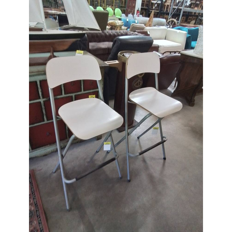 TABOURET PLIANT BOIS ECRU MÉTAL GRIS