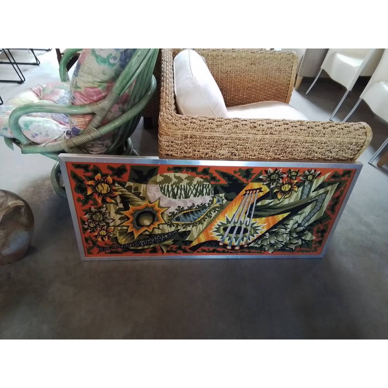 TAPISSERIE VERT ORANGÉ AU POISSON 