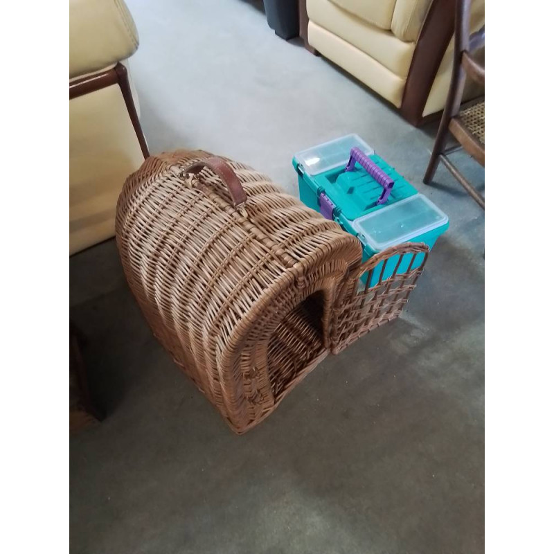 CAISSE DE TRANSPORT ANIMAUX VANNERIE ANSE CUIR 