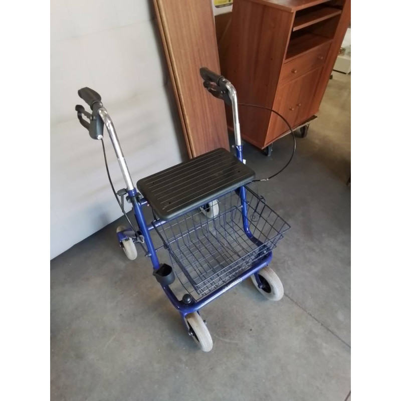 DEHAMBULATEUR PLIANT 4 ROUES METAL BLEU ET PU NOIR 
