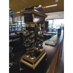 PENDULE PORTIQUE BOIS NOIR TORSADÉ A INCRUSTATION DE LAITON FIN XIXE EN L\'ÉTAT
