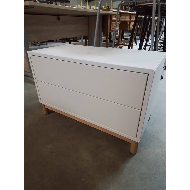 CHEVET BOIS BLANC PIÈTEMENT BOIS CLAIR 2 TIROIRS 