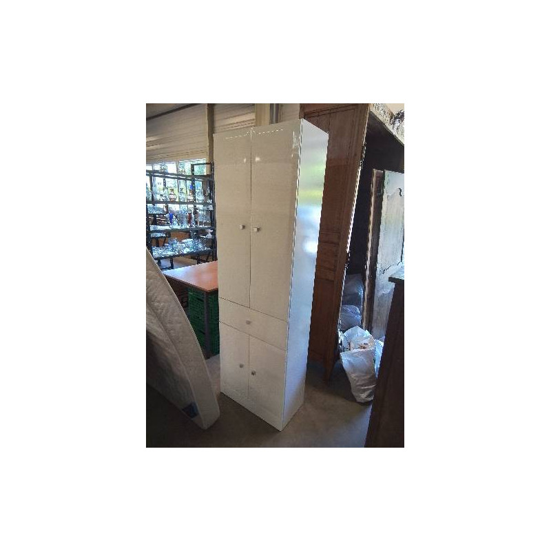 COLONNE DE SALLE DE BAIN BOIS BLANC LAQUÉ 4 PORTES 1 TIROIR