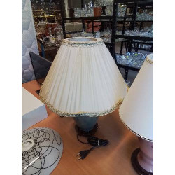 LAMPE CÉRAMIQUE BLEU SOCLE BOIS AJ VOLANT ECTU LISERÉ BLEU