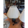 LAMPE CÉRAMIQUE BLEU SOCLE BOIS AJ VOLANT ECTU LISERÉ BLEU