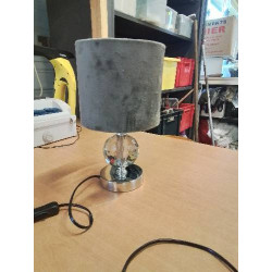 LAMPE VERRE SOCLE MÉTAL CHROMÉ AJ TISSU GRIS 