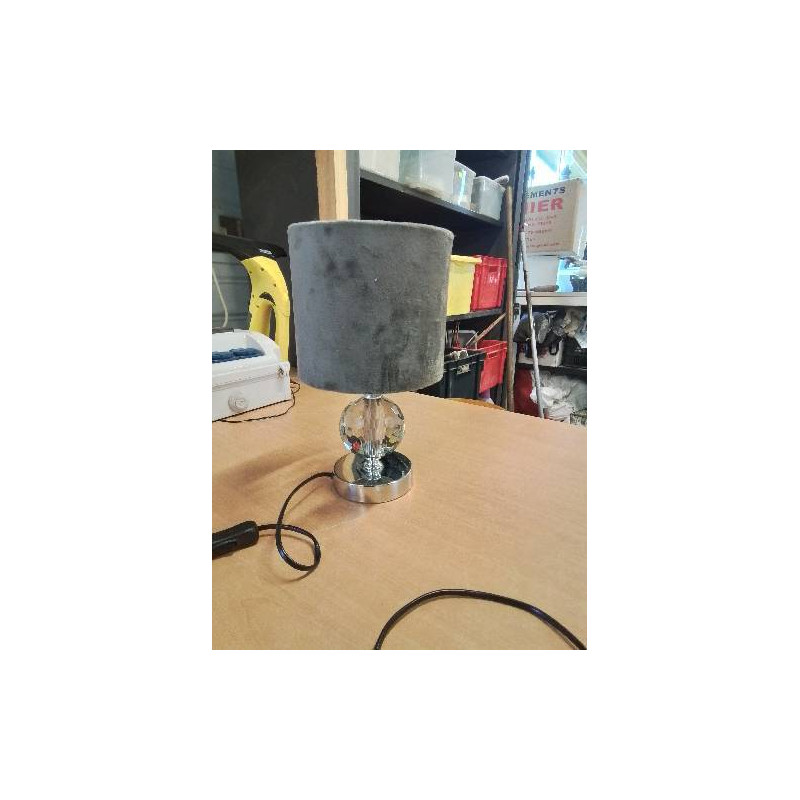 LAMPE VERRE SOCLE MÉTAL CHROMÉ AJ TISSU GRIS 