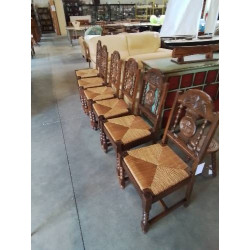 6 CHAISES BOIS PAILLÉ A...