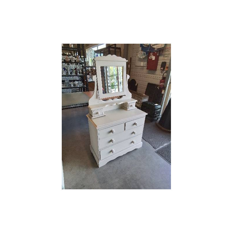 COMMODE COIFFEUSE BOIS PEINT ECRU 6 TIROIRS 