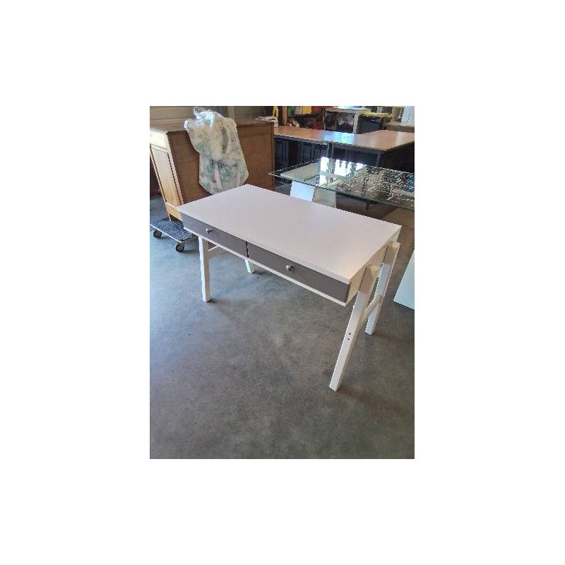 BUREAU RECTANGULAIRE BOIS BLANC 2 TIROIRS TAUPE