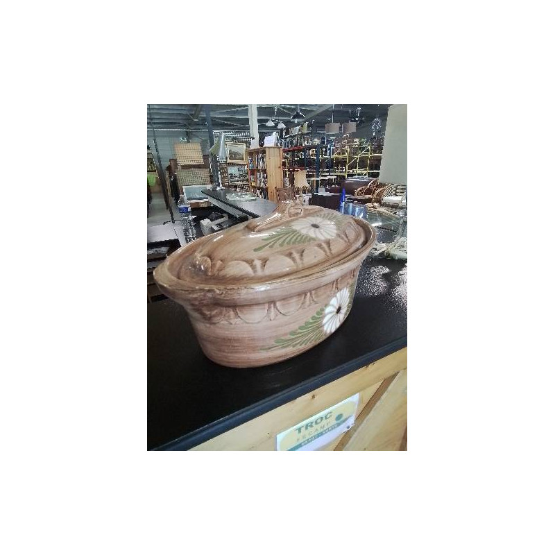 COCOTTE OVALE A BAECKEOFFE DE SOUFFLENHEIM TERRE CUITE ÉMAILLÉE 