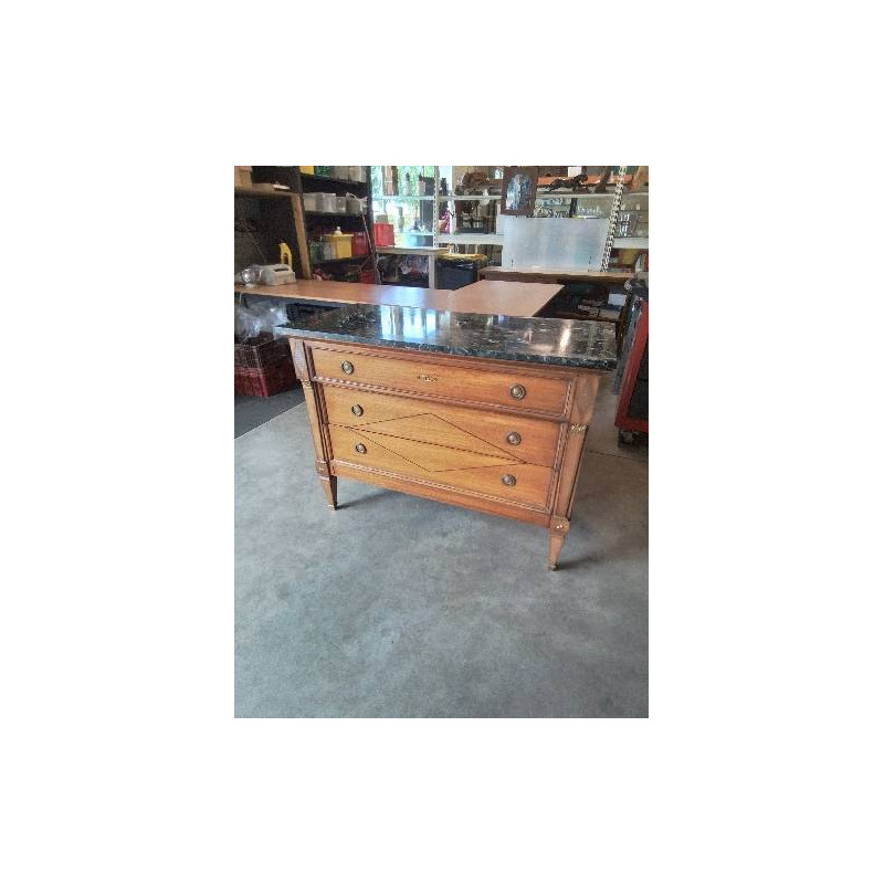 COMMODE BOIS CLAIR 3 TIROIRS DESSUS MARBRE VERT VEINÉ STYLE EMPIRE 